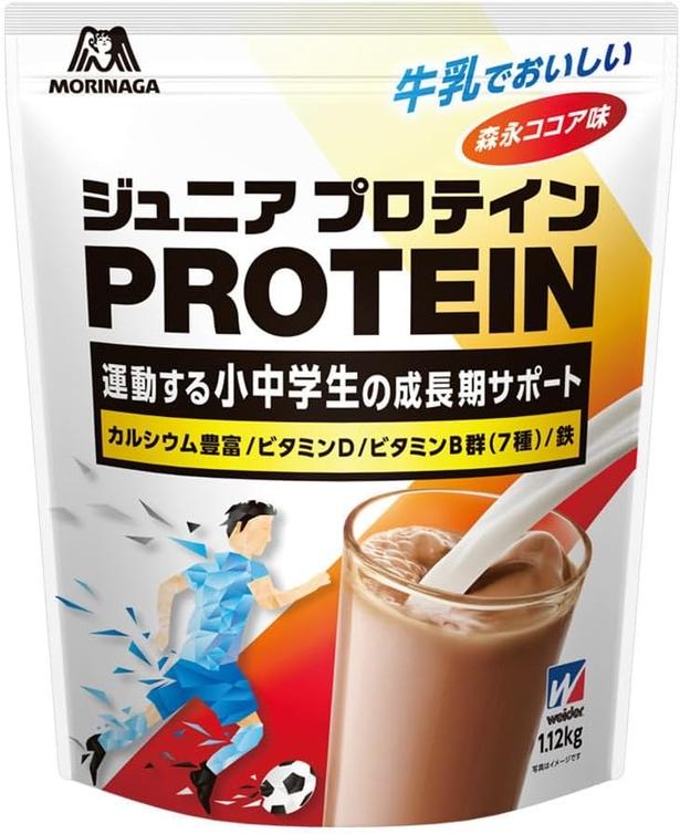  森永製菓 ジュニアプロテイン ココア味 1.12kg ウイダー ソイ ホエイ カルシウム ビタミン 鉄分 合成甘味料不使用 アンチドーピング 国産【Amazon.co.jp 限定】
