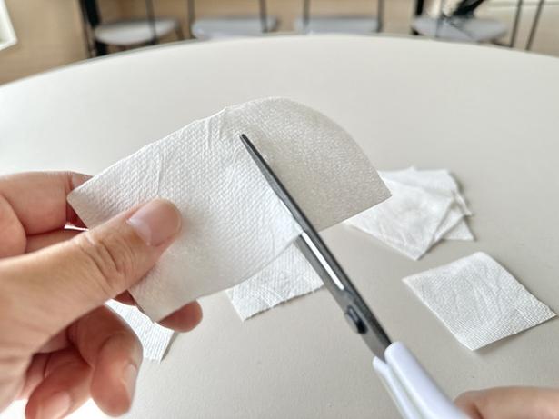 完全に乾いたら、5cm角程度にハサミでカット（▶次へ） 撮影／ひとか
