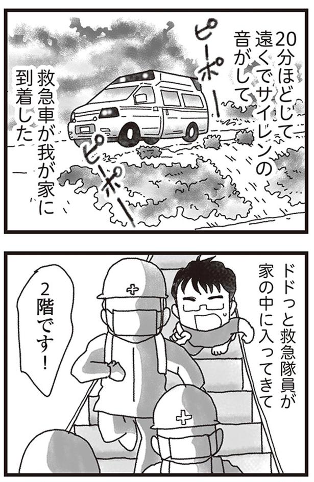 20分ほどして遠くでサイレンの音がして救急車が我が家に到着した （C）りゅーちゃんねる、きむらかずよ／KADOKAWA