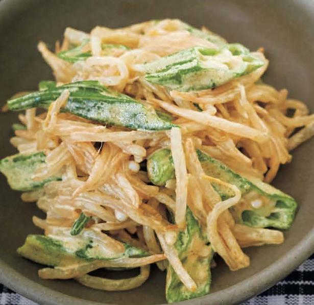 スパイスをきかせたマヨ味が食欲を刺激「もやしとオクラのカレーマヨあえ」