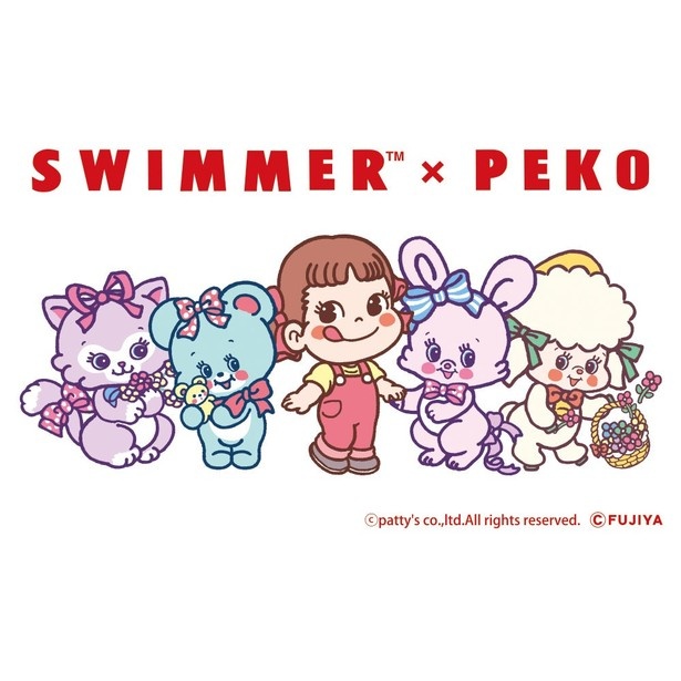 SWIMMERと不二家洋菓子店のコラボ「SWIMMER×PEKO」が2026年7月10日(金)より全国の不二家洋菓子店で発売 (C)patty's co.,ltd.All rights reserved. (C)FUJIYA