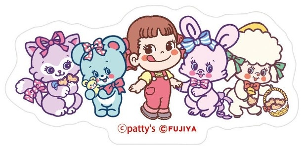 「SWIMMER×PEKOコラボハートクッキー缶」に付属するSWIMMER×PEKOデザインのダイカットステッカー (C)patty's co.,ltd.All rights reserved. (C)FUJIYA
