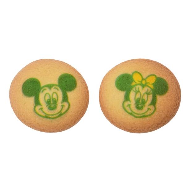 個包装のクッキー1枚1枚に、ミッキーかミニーのキャラクターフェイスがプリントされている
