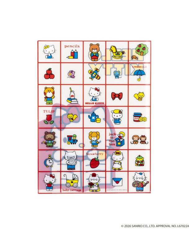 デザイン01、赤白カラーのファイル裏面デザイン (C)2026 SANRIO CO., LTD. APPROVAL No.L670224