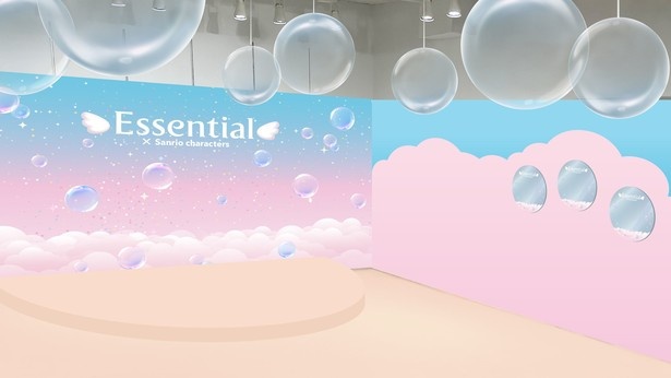 シャボン玉や雲に包まれたドリーミーな地下1階のフォトエリア (C) '26 SANRIO CO., LTD. APPR. NO. L665529