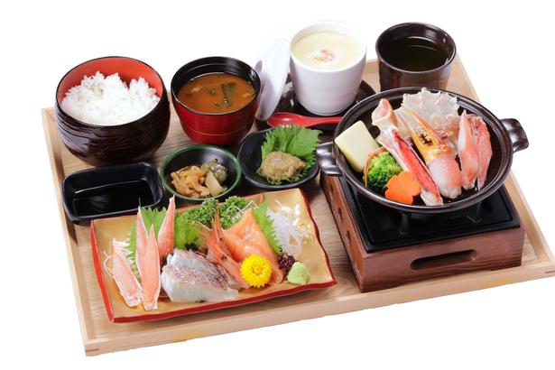 レストラン「海鮮かに処 甲羅亭」で食べられるカット生ずわい蟹御膳3980円
