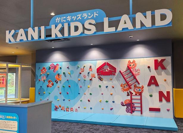 大型ボールプール、ボルダリング、アスレチック遊具を備えた「かにキッズランド」