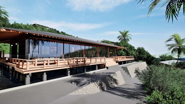 「HINATA大島」の受付棟「朴木」の外観イメージ