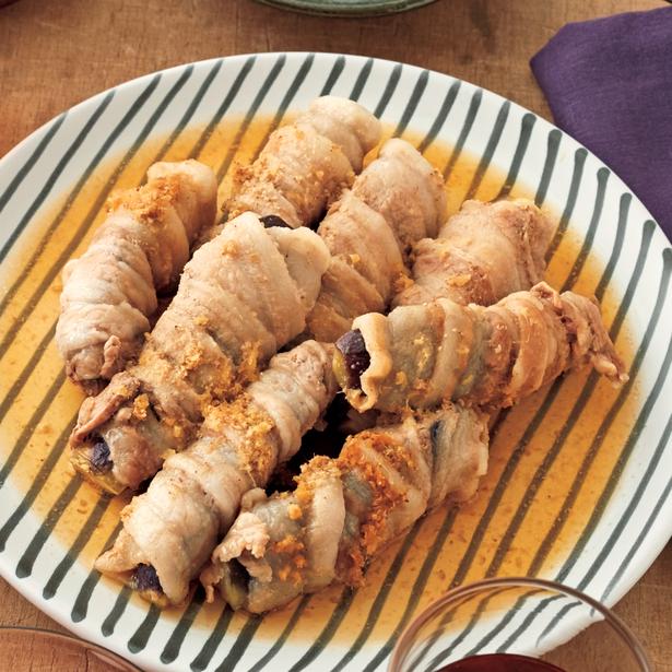なすの豚肉巻きレンジ蒸し レシピ考案／新谷友里江　撮影／邑口京一郎