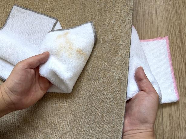 乾いたクロスでたたいて、汚れを吸い取る（▶次へ） 撮影／ひろ