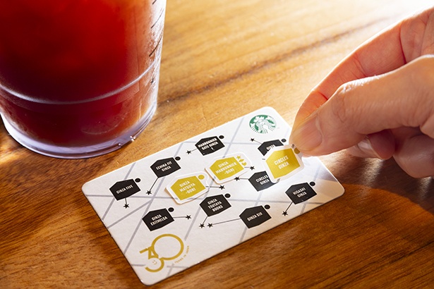 店を利用するともらえるゴールドのステッカーを貼り、カスタマイズ