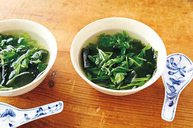 豆苗とわかめのスープ レシピ作成・調理/上島亜紀 撮影/高杉純