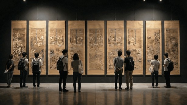 実寸大で再現された文化財と至近距離で向き合える古典美術の展示空間
