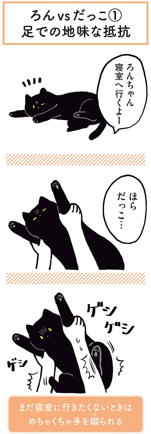 足でちょいちょい抵抗!?だっこをめぐる黒猫ろんとの攻防（レタスクラブ