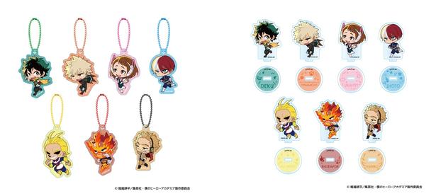 左から、ミニキャラキーホルダー(ランダム7種、770円)、ミニアクリルスタンド(ランダム7種、990円)
