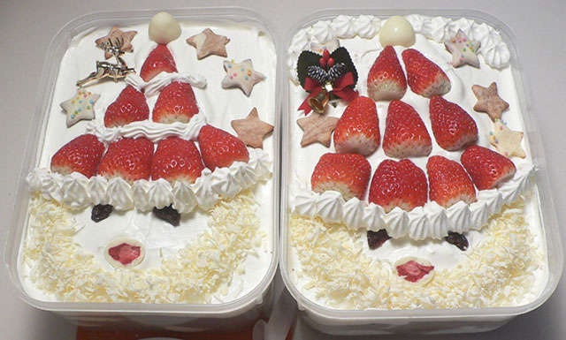 長女宅と次女宅への2つのクリスマスケーキ。宅配便で送った次女分は、顔がバラバラに！？
