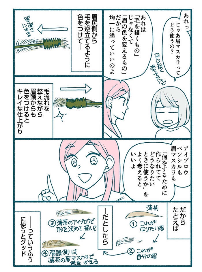【漫画】眉を描いたら絵みたいに「のっぺり」！ カギは「多色使い」!?／メイクがなんとなく変なので（4）