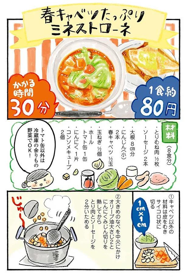 カレーにアレンジも！「春キャベツたっぷりミネストローネ」／おひとりさまのゆたかな年収200万生活（4）