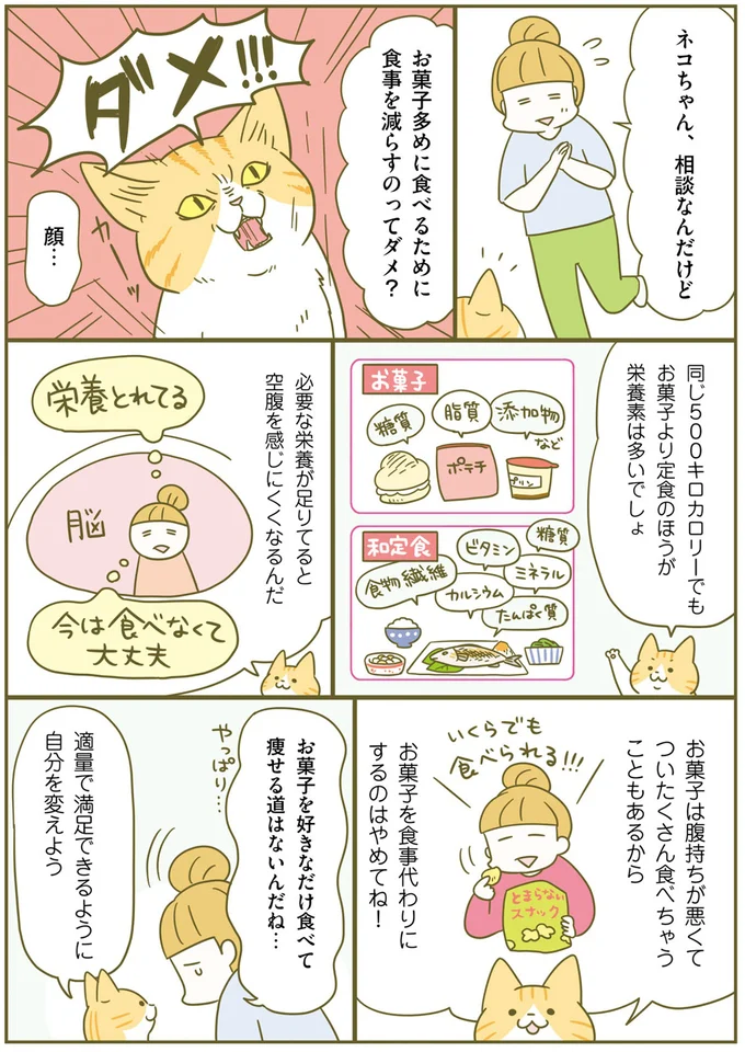 「お菓子を食べすぎる理由」は、食事の「量」でなく「栄養」が足りてないせい／ネコちゃんのゆるゆるダイエット塾（6）