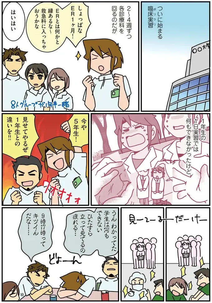 9時から17時までひたすら立って見てるだけ。臨床実習では1年生と変わらない医学部5年生／腐女医の医者道！3（3）