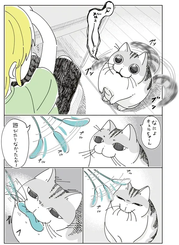 素手で来いと？ 愛猫と猫じゃらしで遊んでいたら...え？／夜は猫といっしょ7（4）