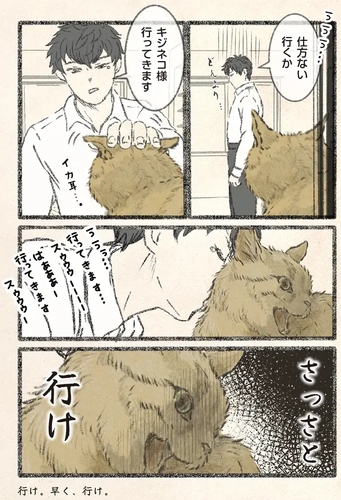 「仕事やだぁぁぁー!!」月曜の朝、駄々をこねる飼い主を見てネコ様ドン引き／今日もネコ様の圧が強い2（3）
