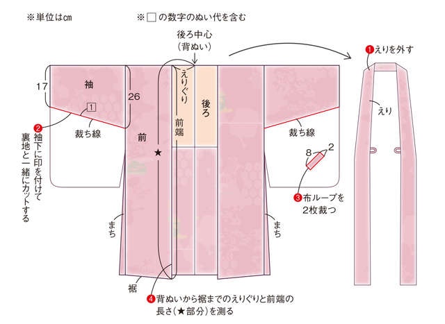 初心者でも気軽にトライできる♪ ほどかずに手ぬいで「羽織」をリフォームして「ハーフ丈のコート」に！（14）