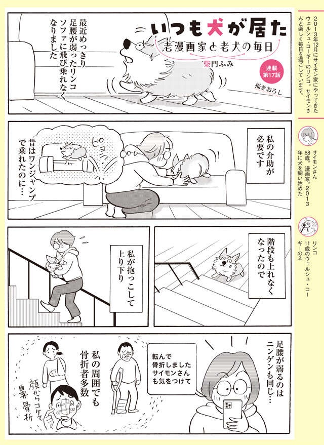 足腰が弱って来た愛犬。でも弱って来たのは人間も同じで...⁉【柴門ふみさん描きおろし「いつも犬が居た」】（2）