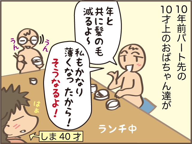 「年と共に髪が減るよ～」は本当だった！毛量が多かった私の現在／しまえもん（1）