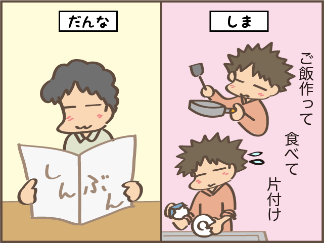 バタバタする私の横で、ゆったり過ごすだんな...時間の流れ違うのかな？／しまえもん（3）