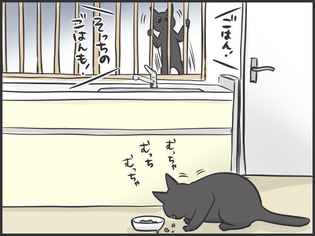 隣のキャットフードはおいしく見える!? シニア猫と子猫の「食事問題」／フニャコ（4）