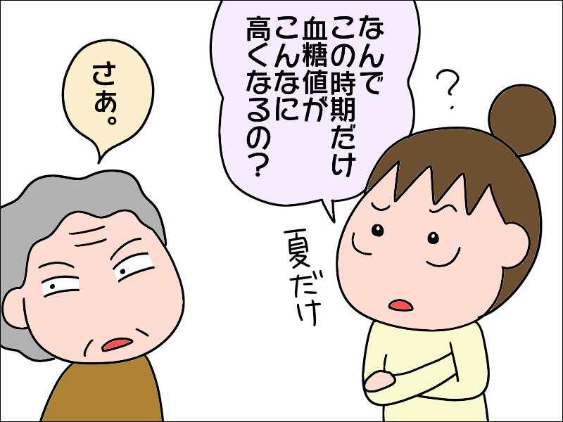 なぜ⁉　毎年「夏にだけ」高くなる母の血糖値。観察してわかった意外な原因は...！／あぽり（5）