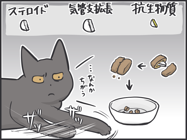 ああ、超警戒されてるよ...。どう飲ませる⁉　我が家の猫の「ぜんそくの薬」奮戦記／フニャコ（3）