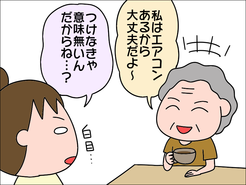 頼むから...冷房つけて！ 高齢者の熱中症を「他人事」と思っている母に説教した結果は⁉／あぽり（6）