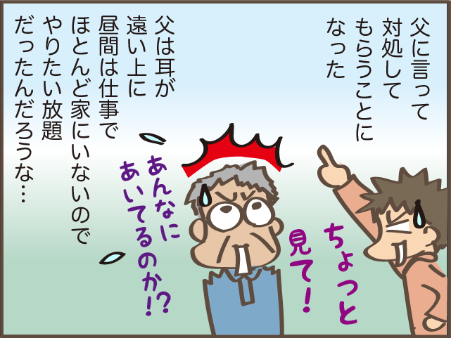 トントントン...耳が遠い父は気付かなかった！　実家の屋根裏に入り込んでいたのは...／しまえもん（9）