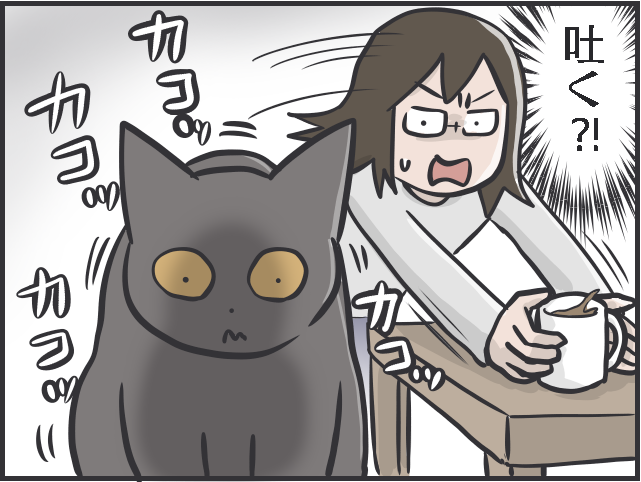 あっ、吐く！ 愛猫が室内で嘔吐しそうになった瞬間、思わずとった捨て身の「行動」／フニャコ（3）