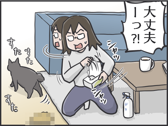 あっ、吐く！ 愛猫が室内で嘔吐しそうになった瞬間、思わずとった捨て身の「行動」／フニャコ（4）