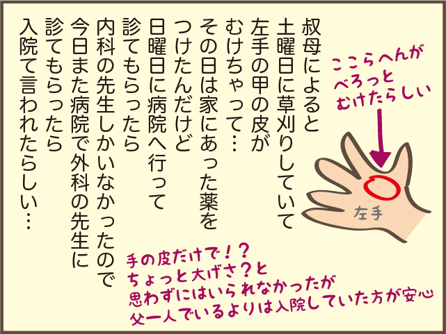 「えっ、父が入院!?」 草刈り中に怪我をした高齢の父。農機具は便利だけど...複雑な娘心／しまえもん（4）