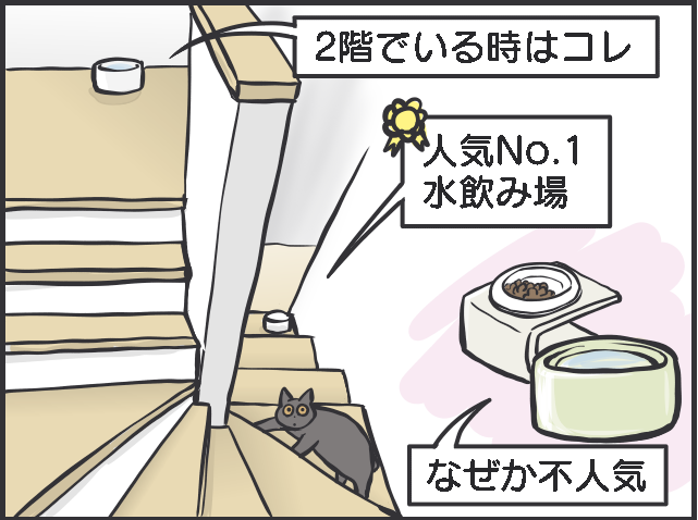 「寝そべって水を飲んでいる！」三猫三様!? 猫たちの「水飲み事情」／フニャコ（3）