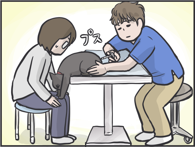 病院嫌いな愛猫の「診察スタイル」は...飼い主に助けを求める姿が可愛い／フニャコ（9）