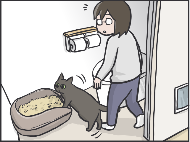 愛猫との"相席"がルーティンに。我が家のトイレ内に猫のトイレを設置してみたら...／フニャコ（3）