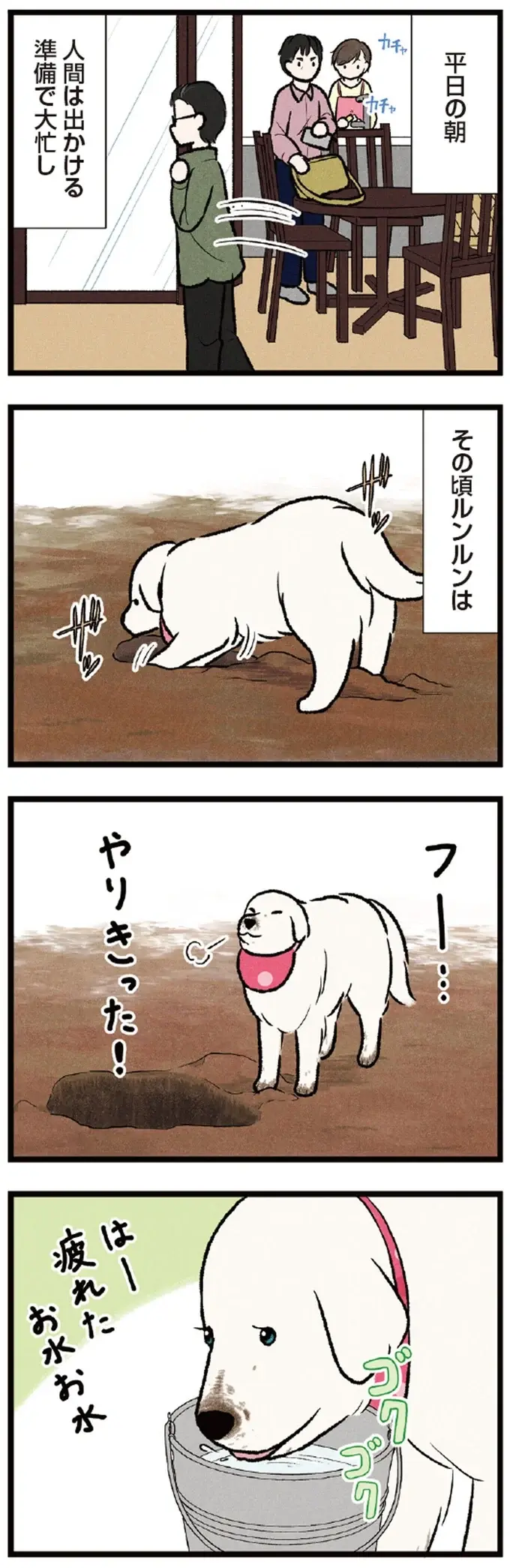 大忙しの平日の朝。バタバタの飼い主の横で愛犬は「ひと仕事」!?／今日のルンルン（2）