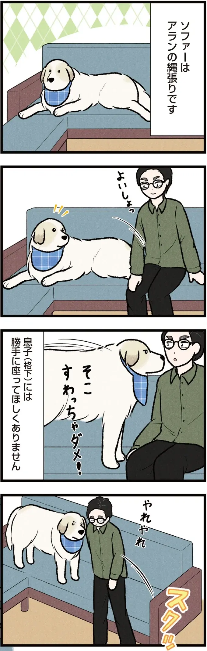 ソファは僕の場所！ 大型犬に格下認定された息子は座れるのか⁉／今日のルンルン（2）