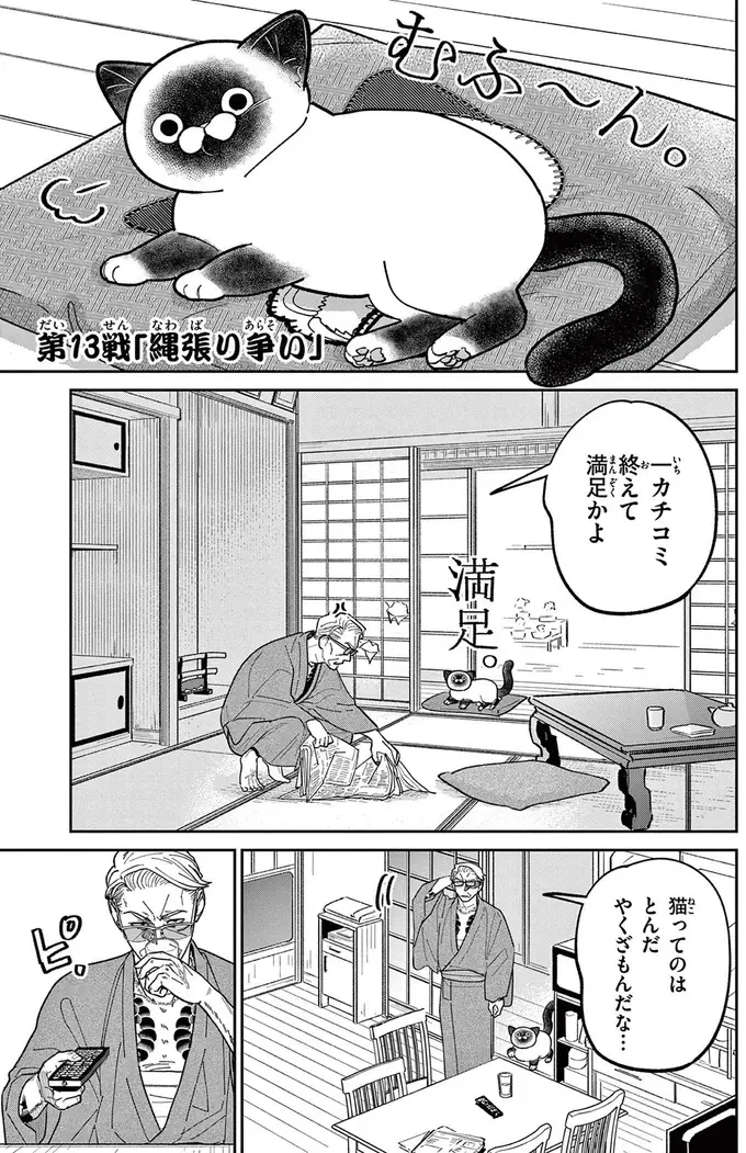「なんて覇気だ！」いつもはのんびり屋な野良猫。テレビに映る「ボス猫」を見て豹変／オヤジとにゃん吉（2）