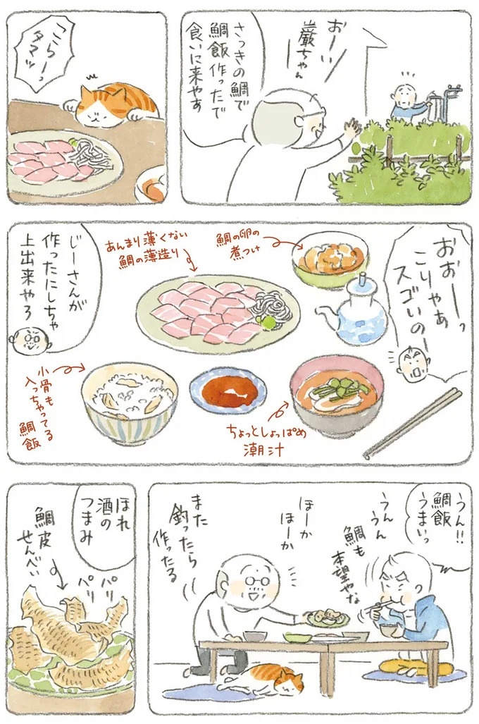 通り雨にじいちゃんと猫が仲良く雨宿り。ここは、じいちゃんとばあちゃんと猫の町／ねことじいちゃん4（画像28/187枚目）