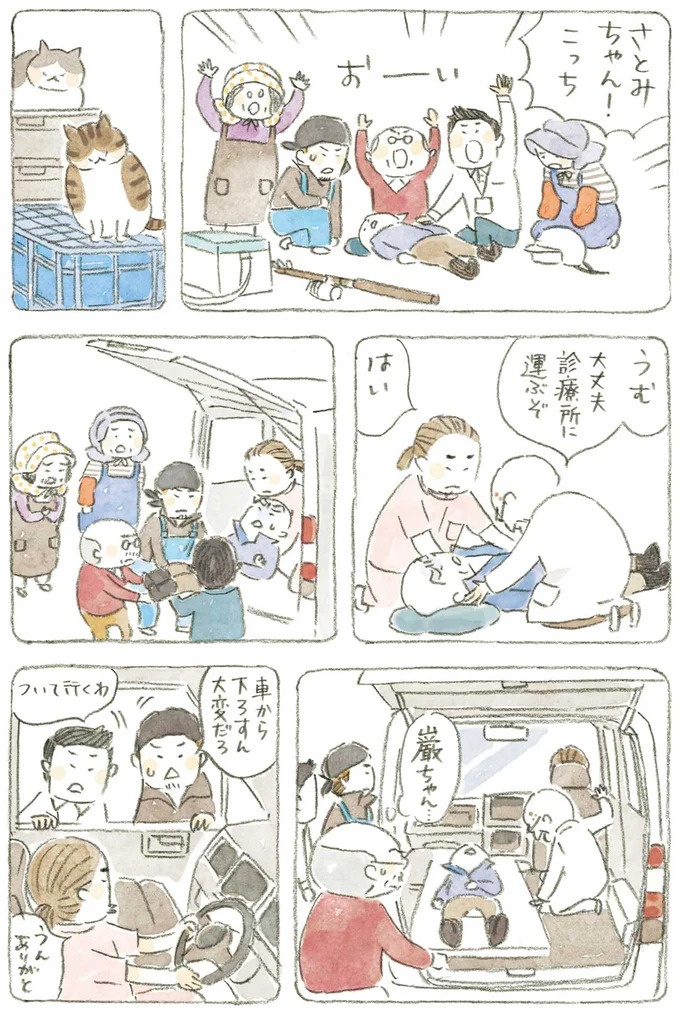 通り雨にじいちゃんと猫が仲良く雨宿り。ここは、じいちゃんとばあちゃんと猫の町／ねことじいちゃん4（画像97/187枚目）
