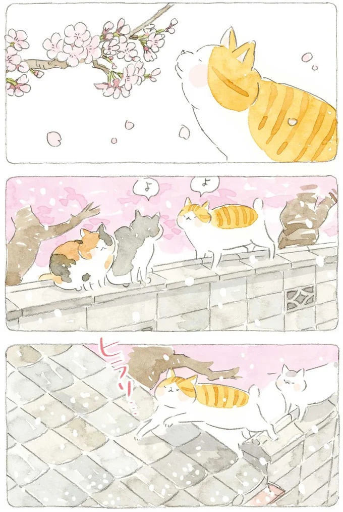 通り雨にじいちゃんと猫が仲良く雨宿り。ここは、じいちゃんとばあちゃんと猫の町／ねことじいちゃん4（画像128/187枚目）