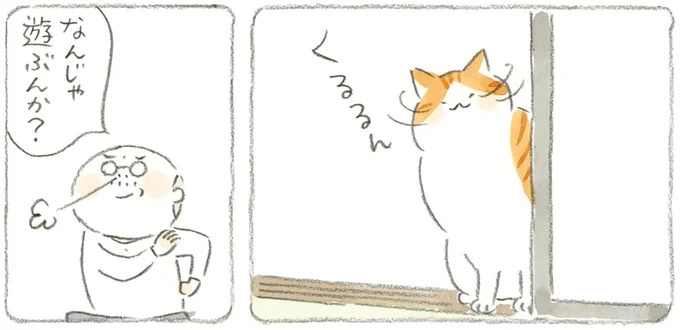 「なんじゃ遊ぶんか？」帰宅したじいちゃん、愛猫に遊びに誘われて夢中に…／ねことじいちゃん4