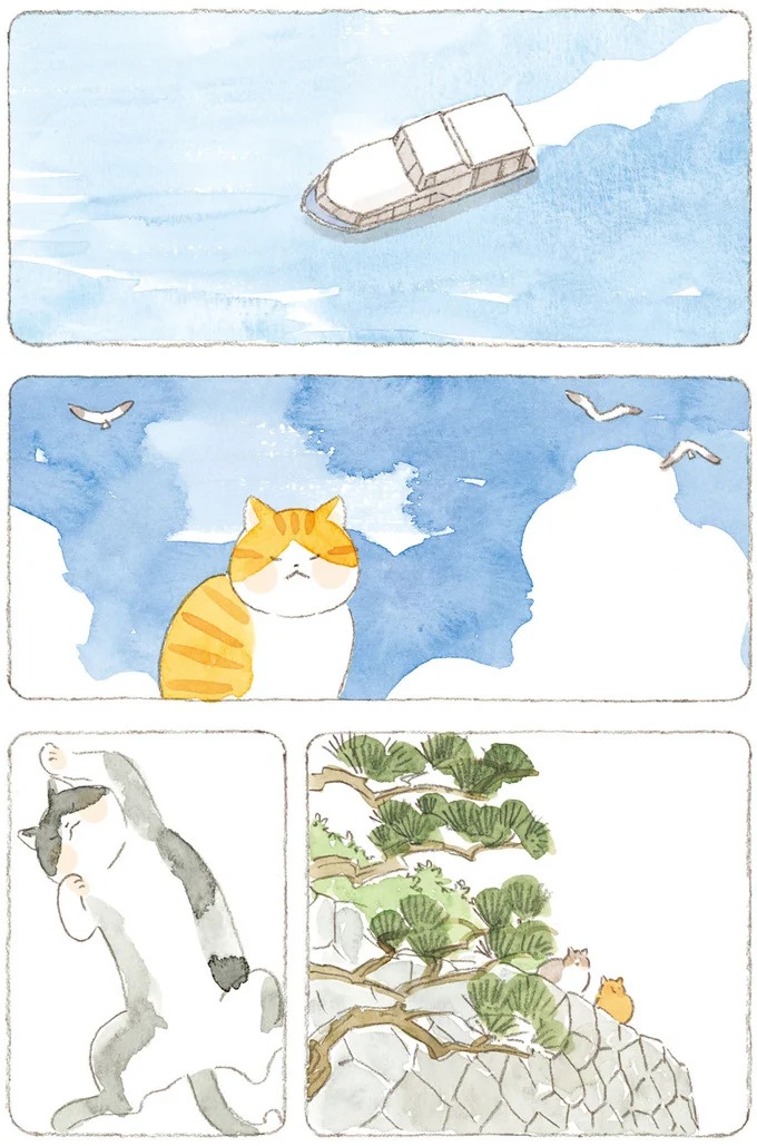 船を猫たちが港でお出迎え。じいちゃんも愛猫に起こされる穏やかな島の朝／ねことじいちゃん7（画像104/143枚目）