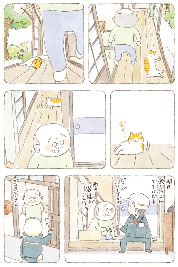 船を猫たちが港でお出迎え。じいちゃんも愛猫に起こされる穏やかな島の朝／ねことじいちゃん7（画像137/143枚目）